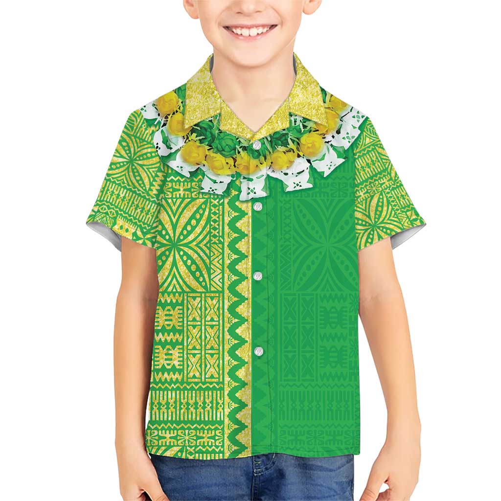 Fiji Lovoni Hawaiian Shirt Fijian Tapa Salusalu Green Glitter