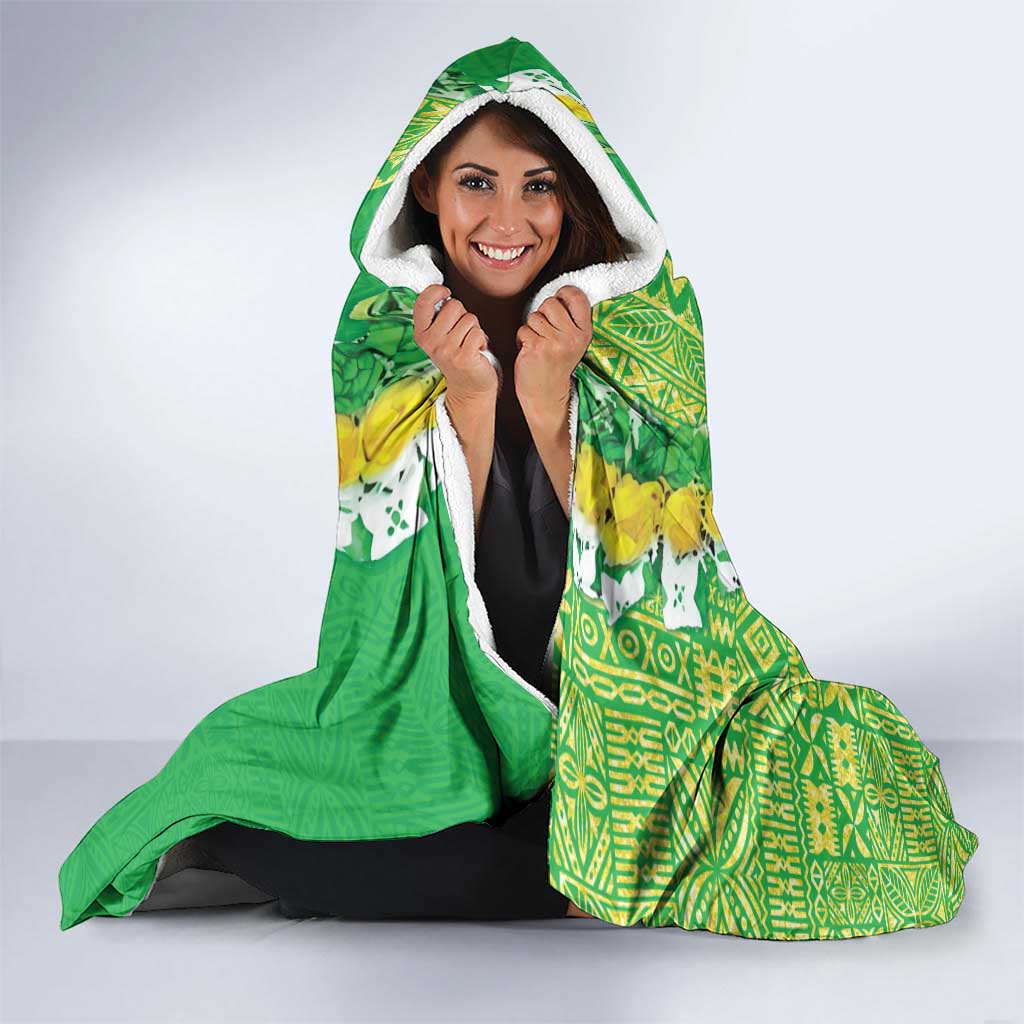 Fiji Lovoni Hooded Blanket Fijian Tapa Salusalu Green Glitter