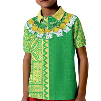 Fiji Lovoni Kid Polo Shirt Fijian Tapa Salusalu Green Glitter