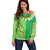 Fiji Lovoni Off Shoulder Sweater Fijian Tapa Salusalu Green Glitter
