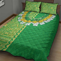 Fiji Lovoni Quilt Bed Set Fijian Tapa Salusalu Green Glitter