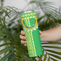 Fiji Lovoni Skinny Tumbler Fijian Tapa Salusalu Green Glitter LT05 - Polynesian Pride