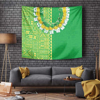 Fiji Lovoni Tapestry Fijian Tapa Salusalu Green Glitter LT05 Green - Polynesian Pride