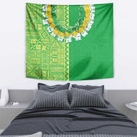 Fiji Lovoni Tapestry Fijian Tapa Salusalu Green Glitter LT05 - Polynesian Pride