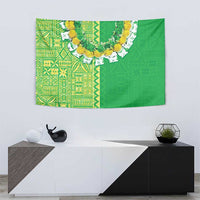 Fiji Lovoni Tapestry Fijian Tapa Salusalu Green Glitter LT05 - Polynesian Pride
