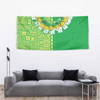 Fiji Lovoni Tapestry Fijian Tapa Salusalu Green Glitter LT05 - Polynesian Pride