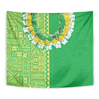 Fiji Lovoni Tapestry Fijian Tapa Salusalu Green Glitter LT05 - Polynesian Pride