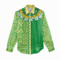 Fiji Lovoni Women Casual Shirt Fijian Tapa Salusalu Green Glitter