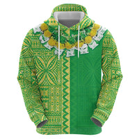 Fiji Lovoni Zip Hoodie Fijian Tapa Salusalu Green Glitter