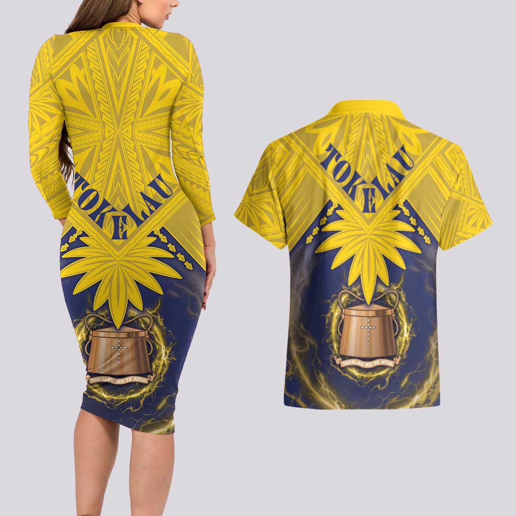 Tokelau Tokehega Day Couples Matching Long Sleeve Bodycon Dress and Hawaiian Shirt National Badge Special Style LT05 - Polynesian Pride