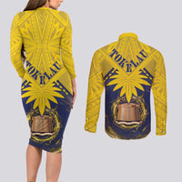 Tokelau Tokehega Day Couples Matching Long Sleeve Bodycon Dress and Long Sleeve Button Shirt National Badge Special Style LT05 - Polynesian Pride