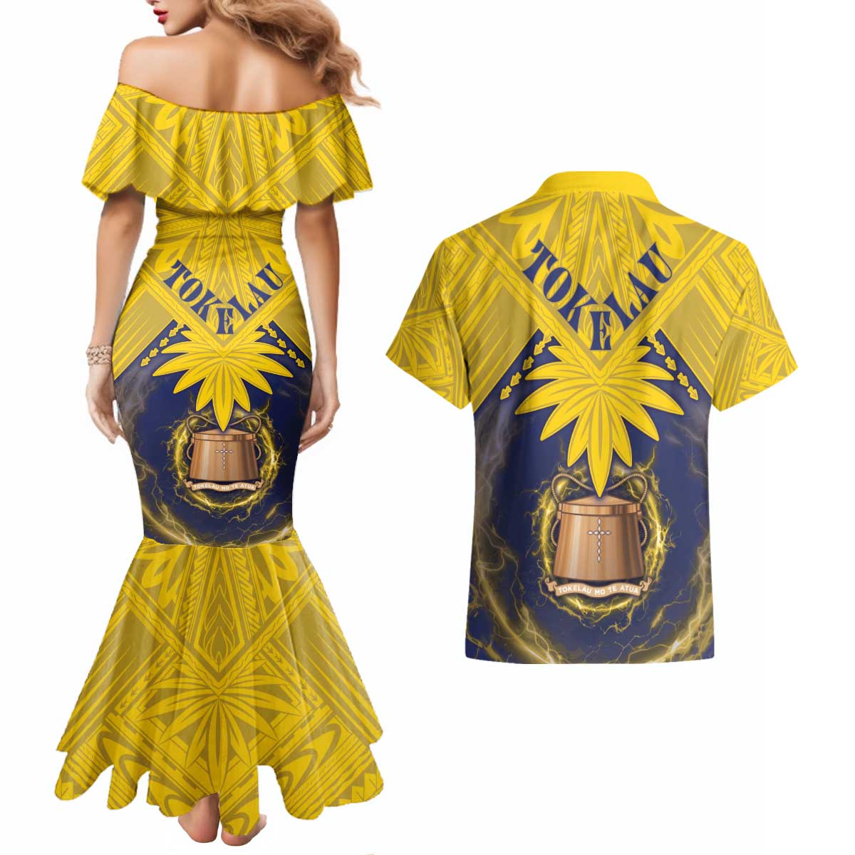 Tokelau Tokehega Day Couples Matching Mermaid Dress and Hawaiian Shirt National Badge Special Style LT05 - Polynesian Pride
