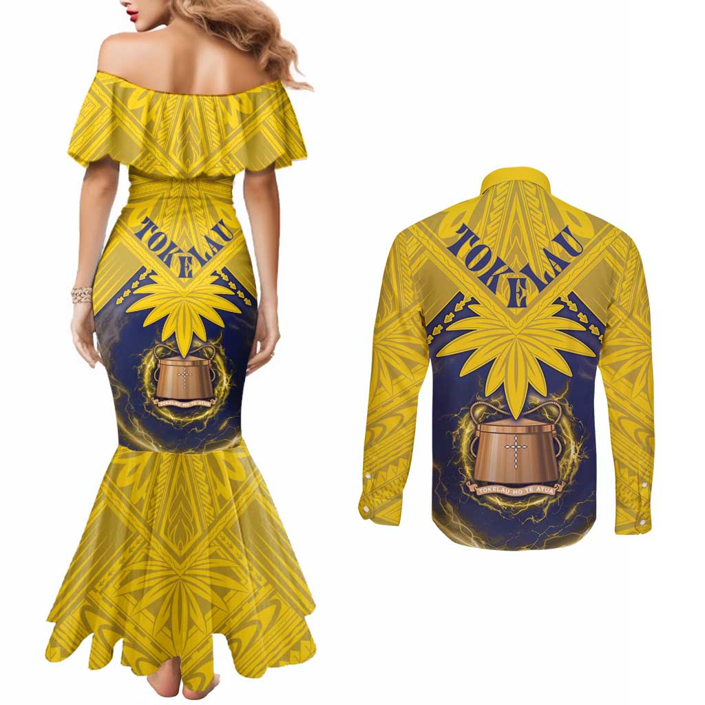 Tokelau Tokehega Day Couples Matching Mermaid Dress and Long Sleeve Button Shirt National Badge Special Style LT05 - Polynesian Pride