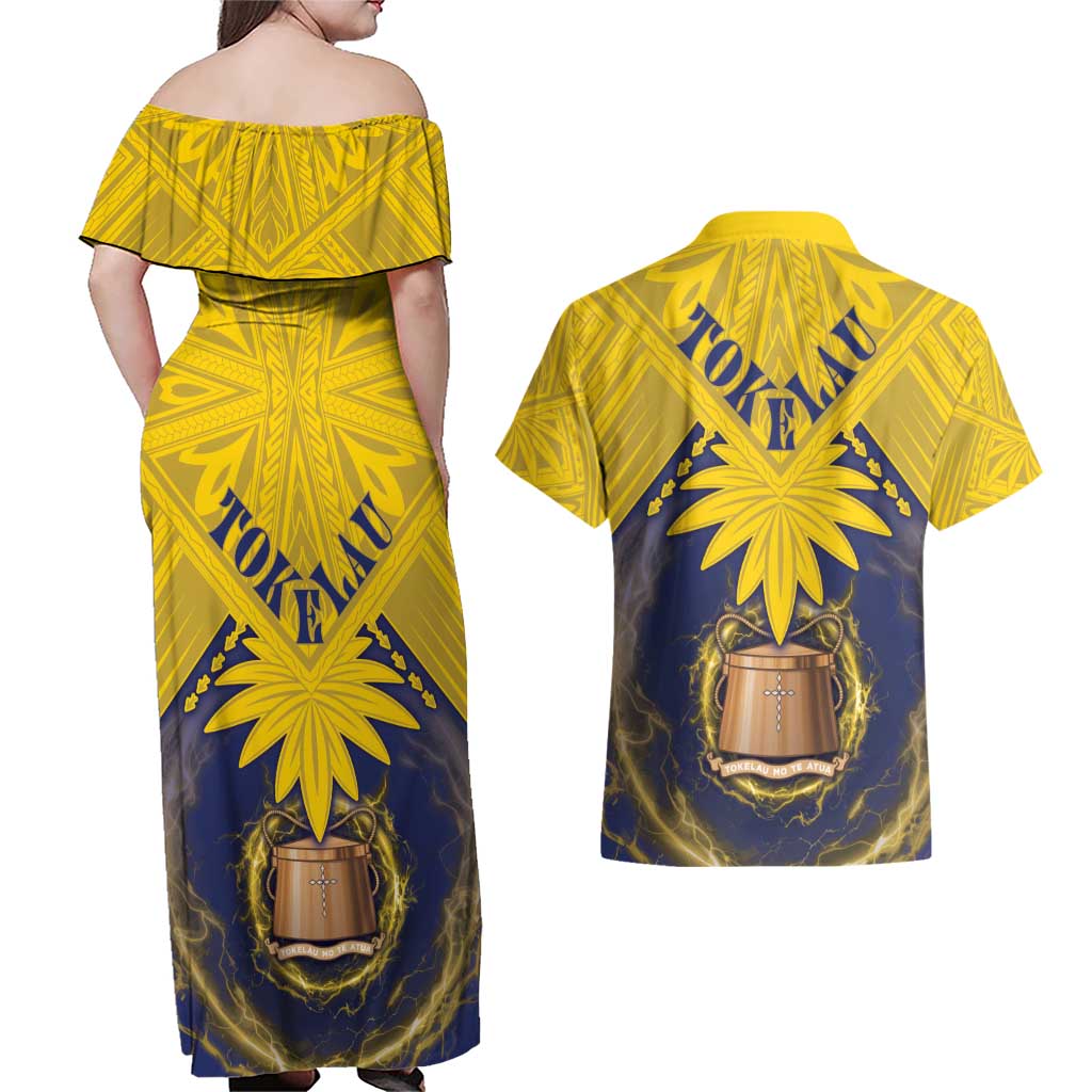 Tokelau Tokehega Day Couples Matching Off Shoulder Maxi Dress and Hawaiian Shirt National Badge Special Style LT05 - Polynesian Pride