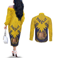 Tokelau Tokehega Day Couples Matching Off The Shoulder Long Sleeve Dress and Long Sleeve Button Shirt National Badge Special Style LT05 - Polynesian Pride