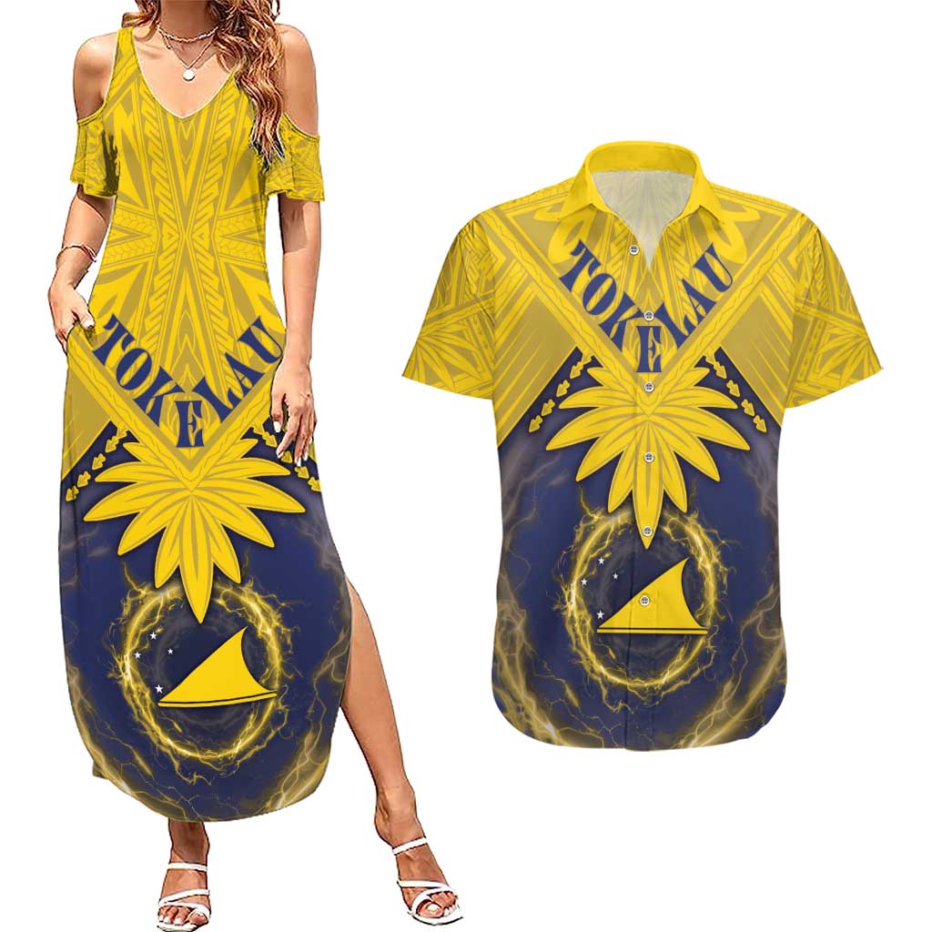 Tokelau Tokehega Day Couples Matching Summer Maxi Dress and Hawaiian Shirt National Badge Special Style LT05 Yellow - Polynesian Pride
