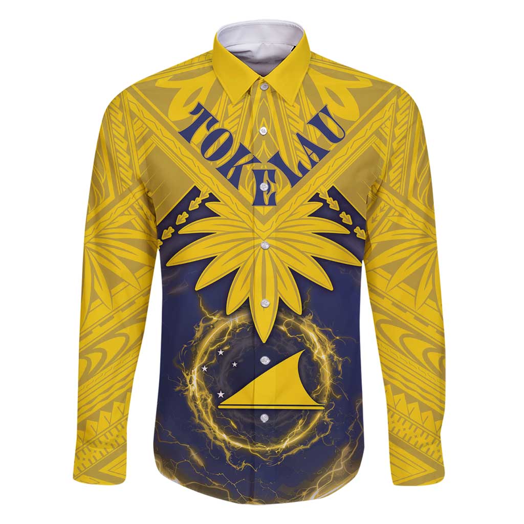 Tokelau Tokehega Day Family Matching Long Sleeve Bodycon Dress and Hawaiian Shirt National Badge Special Style LT05 Dad's Shirt - Long Sleeve Yellow - Polynesian Pride