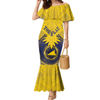 Tokelau Tokehega Day Family Matching Mermaid Dress and Hawaiian Shirt National Badge Special Style LT05 Mom's Dress Yellow - Polynesian Pride