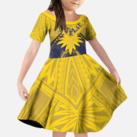 Tokelau Tokehega Day Family Matching Off Shoulder Maxi Dress and Hawaiian Shirt National Badge Special Style LT05 Daughter's Dress Yellow - Polynesian Pride
