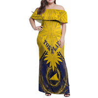 Tokelau Tokehega Day Family Matching Off Shoulder Maxi Dress and Hawaiian Shirt National Badge Special Style LT05 Mom's Dress Yellow - Polynesian Pride