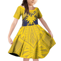 Tokelau Tokehega Day Family Matching Off Shoulder Short Dress and Hawaiian Shirt National Badge Special Style LT05 Daughter's Dress Yellow - Polynesian Pride