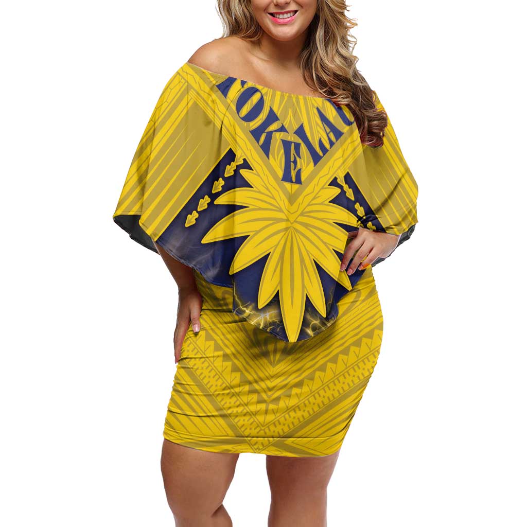 Tokelau Tokehega Day Family Matching Off Shoulder Short Dress and Hawaiian Shirt National Badge Special Style LT05 Mom's Dress Yellow - Polynesian Pride