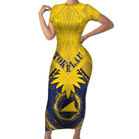 Tokelau Tokehega Day Family Matching Short Sleeve Bodycon Dress and Hawaiian Shirt National Badge Special Style LT05 Mom's Dress Yellow - Polynesian Pride