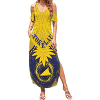 Tokelau Tokehega Day Family Matching Summer Maxi Dress and Hawaiian Shirt National Badge Special Style LT05 Mom's Dress Yellow - Polynesian Pride