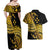 Kosrae Liberation Day Couples Matching Off Shoulder Maxi Dress and Hawaiian Shirt Polynesian Floral Tattoo - Polynesian Pride