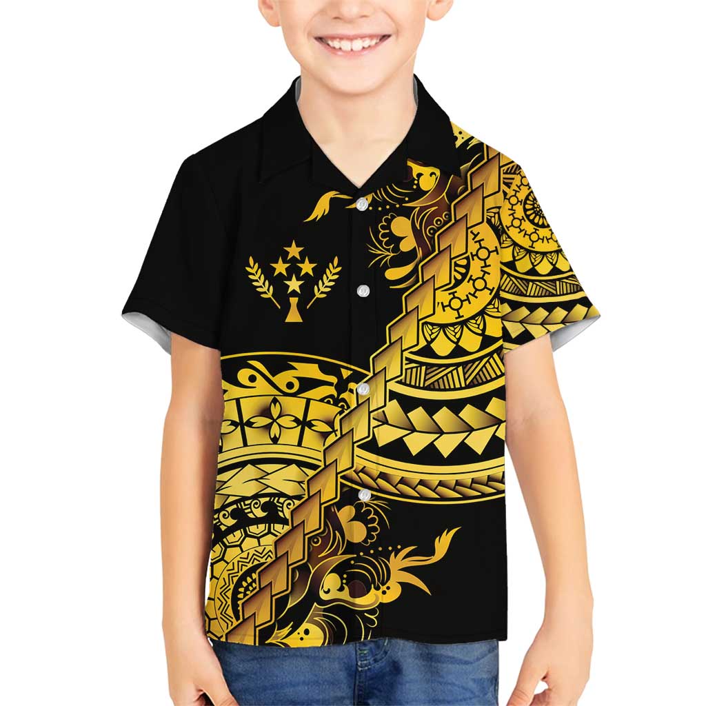 Kosrae Liberation Day Family Matching Long Sleeve Bodycon Dress and Hawaiian Shirt Polynesian Floral Tattoo LT05 Son's Shirt Gold - Polynesian Pride