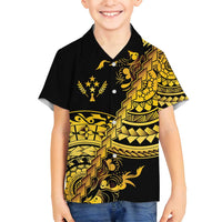 Kosrae Liberation Day Family Matching Long Sleeve Bodycon Dress and Hawaiian Shirt Polynesian Floral Tattoo LT05 Son's Shirt Gold - Polynesian Pride