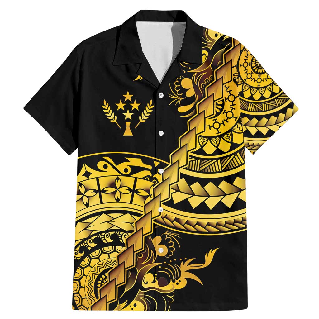 Kosrae Liberation Day Family Matching Mermaid Dress and Hawaiian Shirt Polynesian Floral Tattoo LT05 Dad's Shirt - Short Sleeve Gold - Polynesian Pride