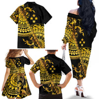 Kosrae Liberation Day Family Matching Off The Shoulder Long Sleeve Dress and Hawaiian Shirt Polynesian Floral Tattoo LT05 - Polynesian Pride