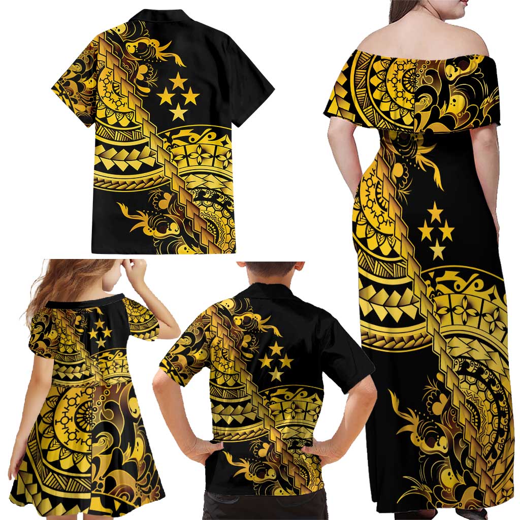 Kosrae Liberation Day Family Matching Off Shoulder Maxi Dress and Hawaiian Shirt Polynesian Floral Tattoo LT05 - Polynesian Pride