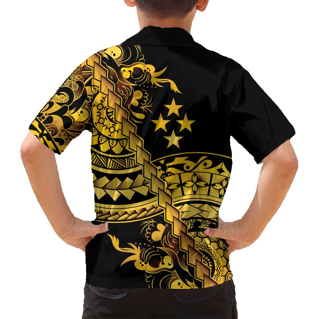 Kosrae Liberation Day Family Matching Off Shoulder Short Dress and Hawaiian Shirt Polynesian Floral Tattoo LT05 - Polynesian Pride