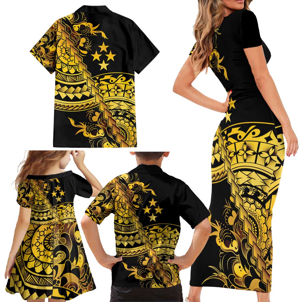 Kosrae Liberation Day Family Matching Short Sleeve Bodycon Dress and Hawaiian Shirt Polynesian Floral Tattoo LT05 - Polynesian Pride
