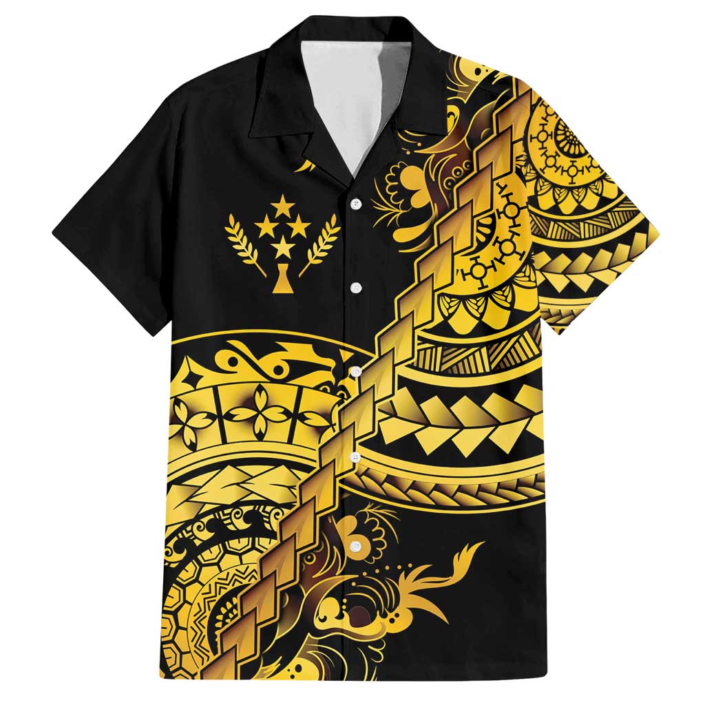 Kosrae Liberation Day Family Matching Summer Maxi Dress and Hawaiian Shirt Polynesian Floral Tattoo LT05 Dad's Shirt - Short Sleeve Gold - Polynesian Pride