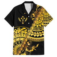 Kosrae Liberation Day Family Matching Summer Maxi Dress and Hawaiian Shirt Polynesian Floral Tattoo LT05 Dad's Shirt - Short Sleeve Gold - Polynesian Pride