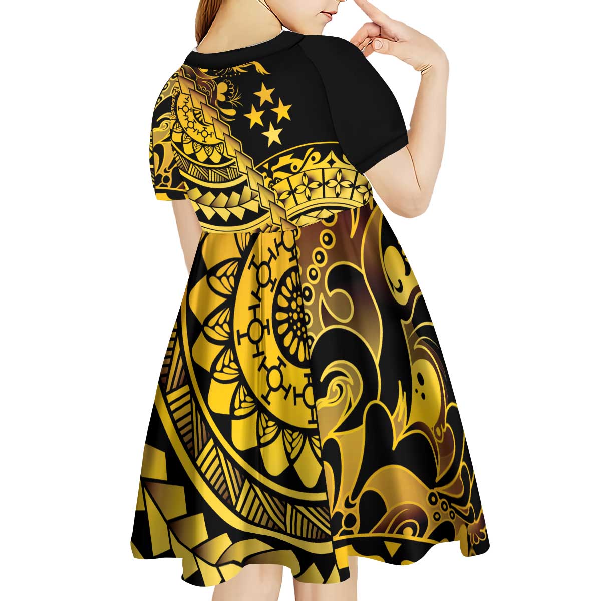 Kosrae Liberation Day Kid Short Sleeve Dress Polynesian Floral Tattoo LT05 - Polynesian Pride