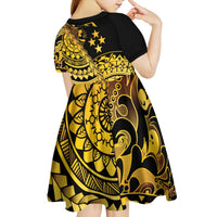 Kosrae Liberation Day Kid Short Sleeve Dress Polynesian Floral Tattoo LT05 - Polynesian Pride