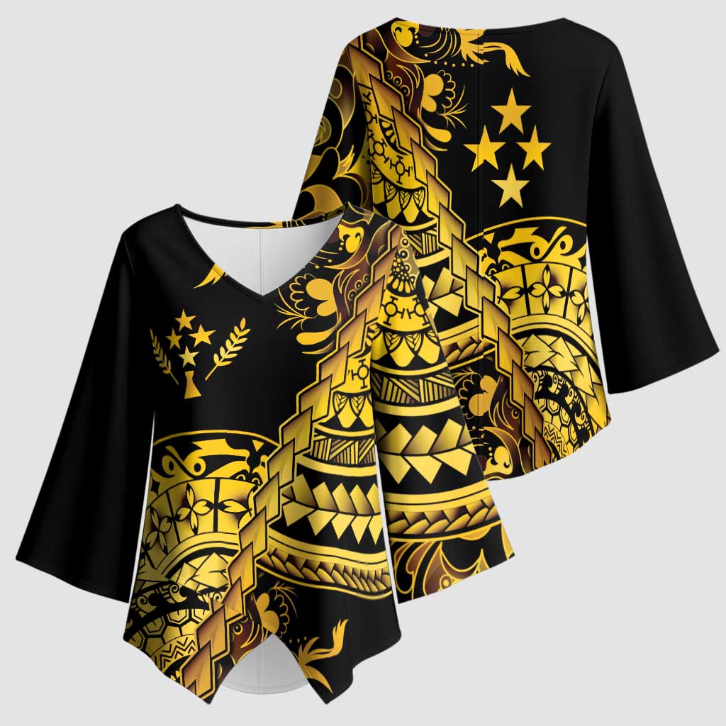 Kosrae Liberation Day Kimono Sleeve Blouse Polynesian Floral Tattoo - Polynesian Pride