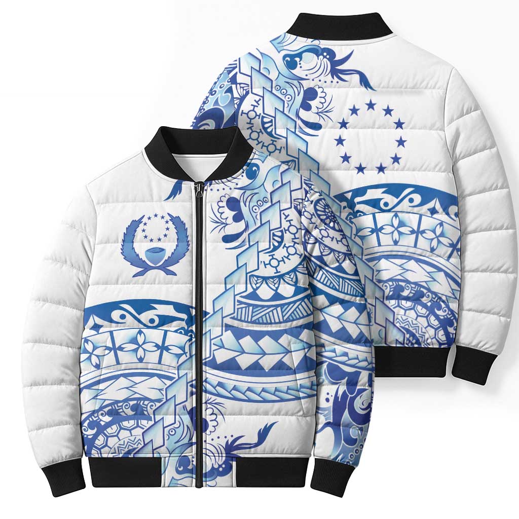 Pohnpei Liberation Day Bomber Puffer Jacket Polynesian Floral Tattoo - Polynesian Pride
