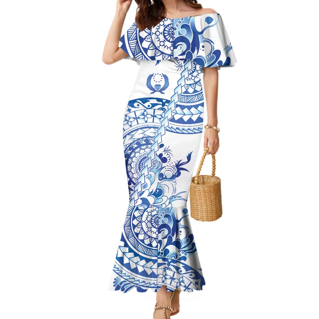 Pohnpei Liberation Day Family Matching Mermaid Dress and Hawaiian Shirt Polynesian Floral Tattoo LT05 Mom's Dress White - Polynesian Pride