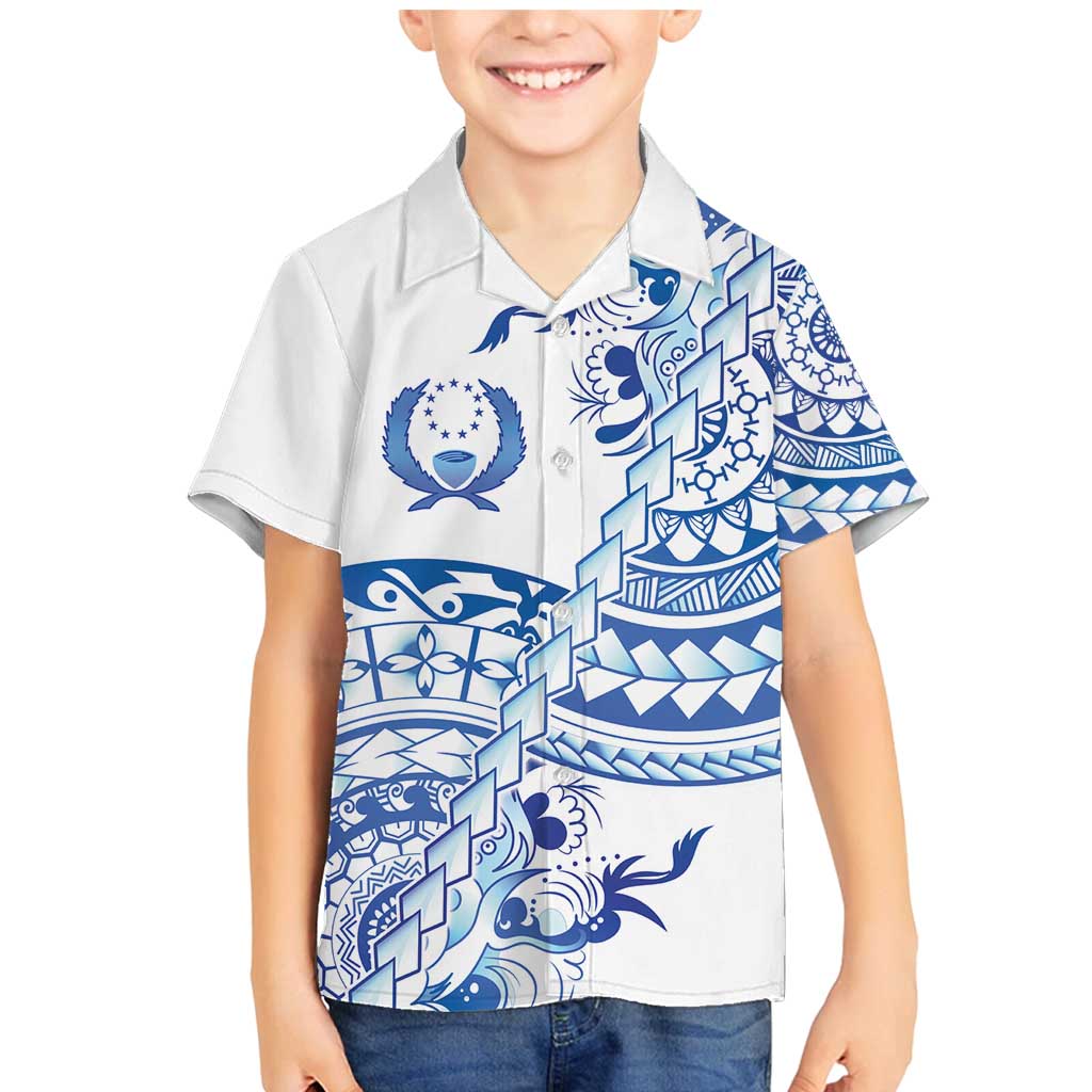 Pohnpei Liberation Day Family Matching Mermaid Dress and Hawaiian Shirt Polynesian Floral Tattoo LT05 Son's Shirt White - Polynesian Pride