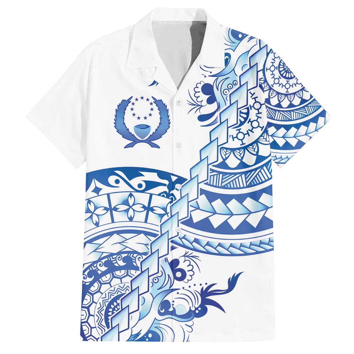 Pohnpei Liberation Day Family Matching Off The Shoulder Long Sleeve Dress and Hawaiian Shirt Polynesian Floral Tattoo LT05 Dad's Shirt - Short Sleeve White - Polynesian Pride