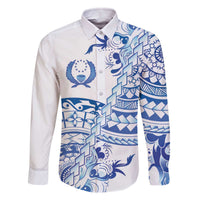 Pohnpei Liberation Day Family Matching Off The Shoulder Long Sleeve Dress and Hawaiian Shirt Polynesian Floral Tattoo LT05 Dad's Shirt - Long Sleeve White - Polynesian Pride