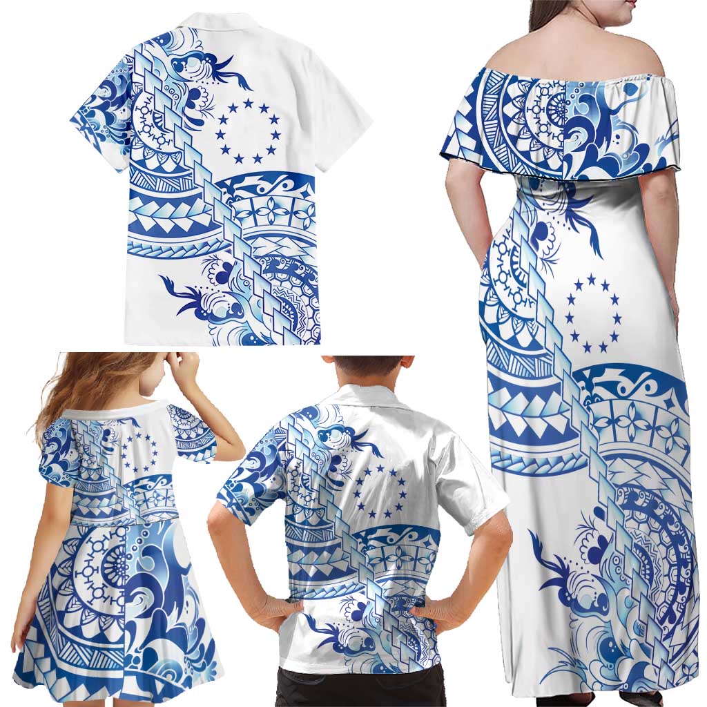 Pohnpei Liberation Day Family Matching Off Shoulder Maxi Dress and Hawaiian Shirt Polynesian Floral Tattoo LT05 - Polynesian Pride
