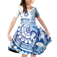 Pohnpei Liberation Day Family Matching Off Shoulder Short Dress and Hawaiian Shirt Polynesian Floral Tattoo LT05 Daughter's Dress White - Polynesian Pride