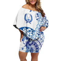 Pohnpei Liberation Day Family Matching Off Shoulder Short Dress and Hawaiian Shirt Polynesian Floral Tattoo LT05 Mom's Dress White - Polynesian Pride