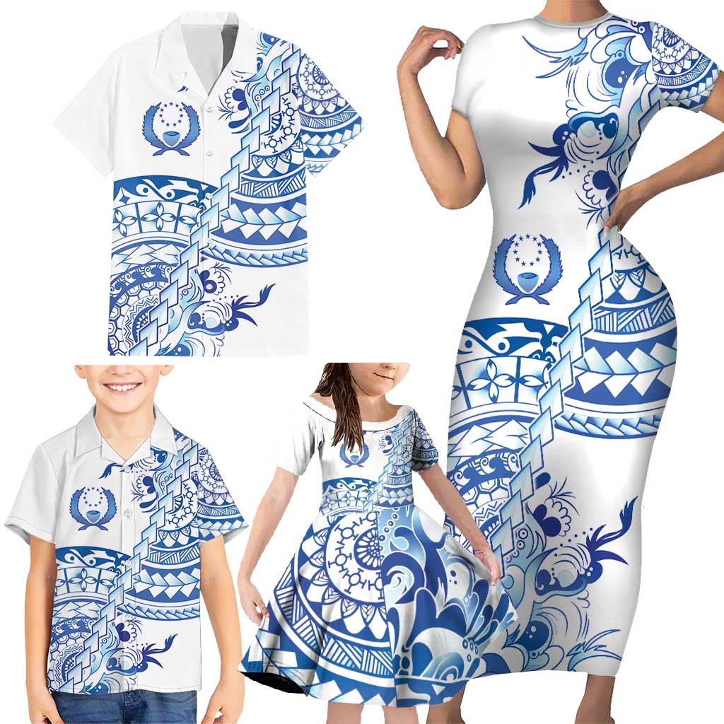 Pohnpei Liberation Day Family Matching Short Sleeve Bodycon Dress and Hawaiian Shirt Polynesian Floral Tattoo LT05 - Polynesian Pride
